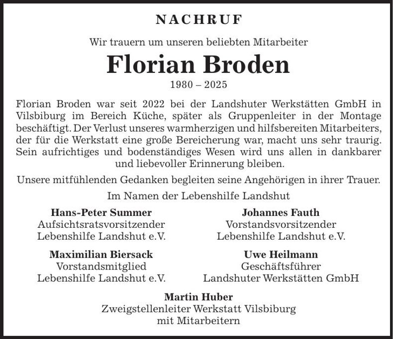 Traueranzeige Florian Broden