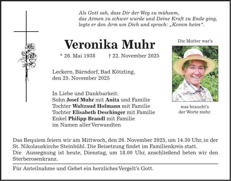 Traueranzeige Veronika Muhr