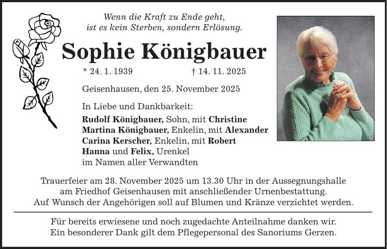 Traueranzeige Sophie Königbauer