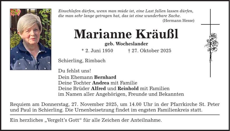 Traueranzeige Marianne Kräußl