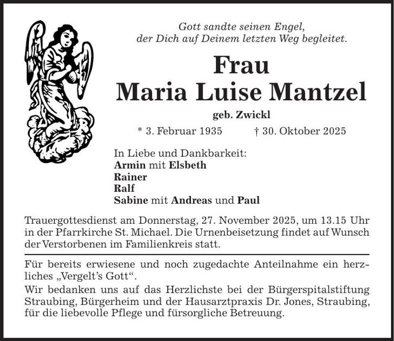 Traueranzeige Maria Luise Mantzel