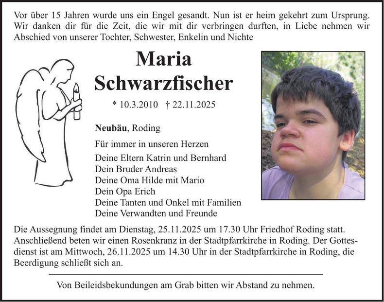 Traueranzeige Maria Schwarzfischer