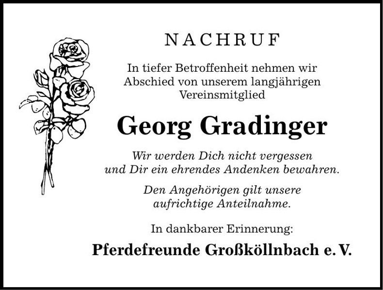 Traueranzeige Georg Gradinger