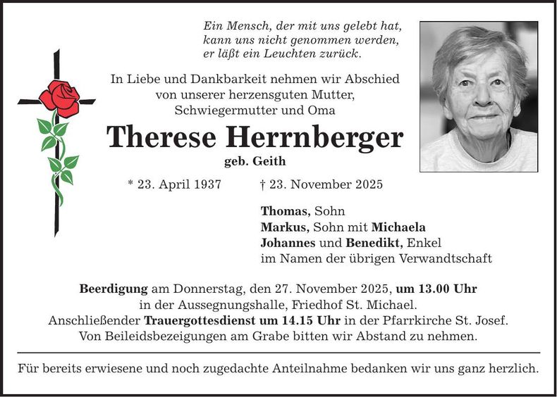 Traueranzeige Therese Herrnberger