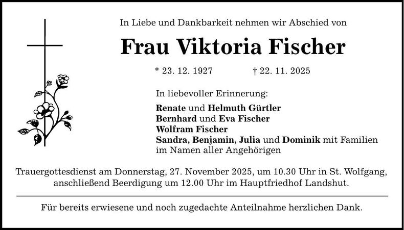 Traueranzeige Viktoria Fischer