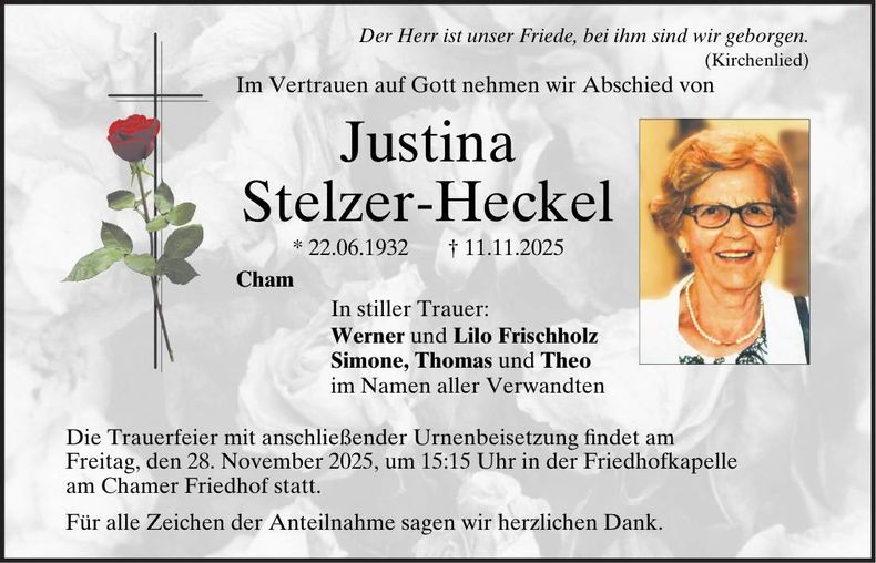 Traueranzeige Justina Stelzer-Heckel