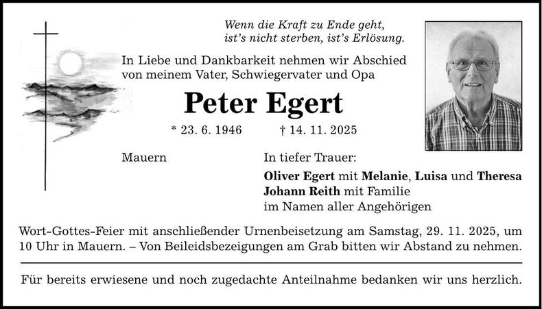Traueranzeige Peter Egert