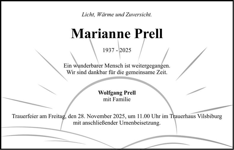 Traueranzeige Marianne Prell