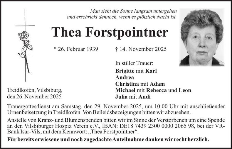 Traueranzeige Thea Forstpointner