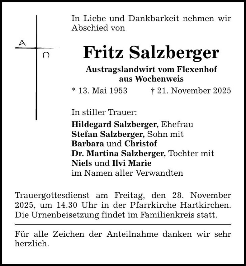 Traueranzeige Fritz Salzberger