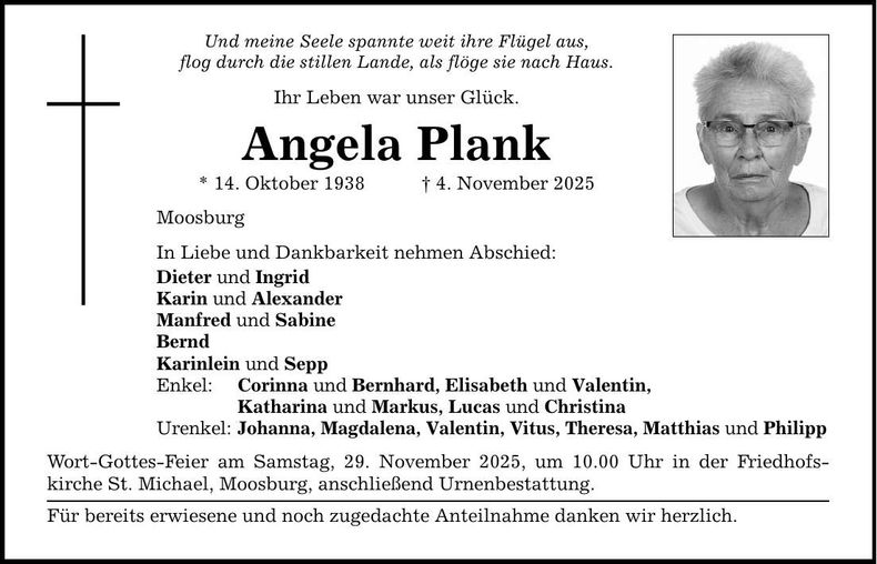 Traueranzeige Angela Plank