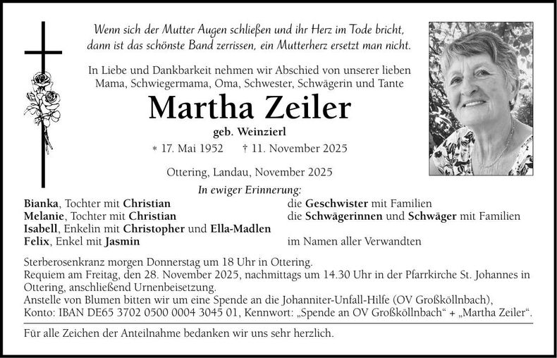 Traueranzeige Martha Zeiler