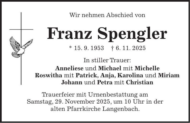 Traueranzeige Franz Spengler