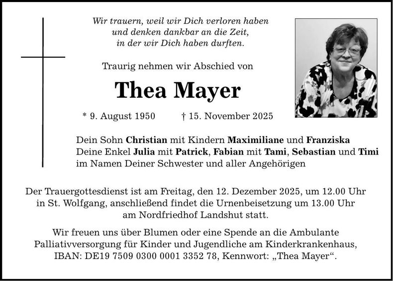 Traueranzeige Thea Mayer