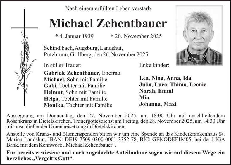 Traueranzeige Michael Zehentbauer