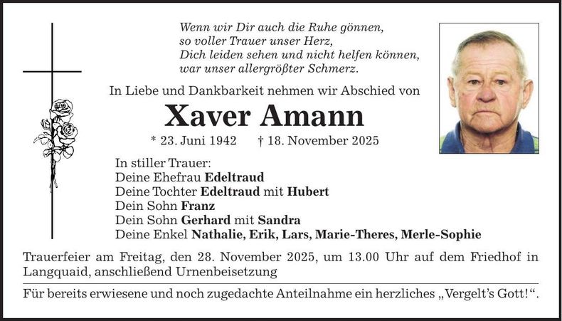 Traueranzeige Xaver Amann