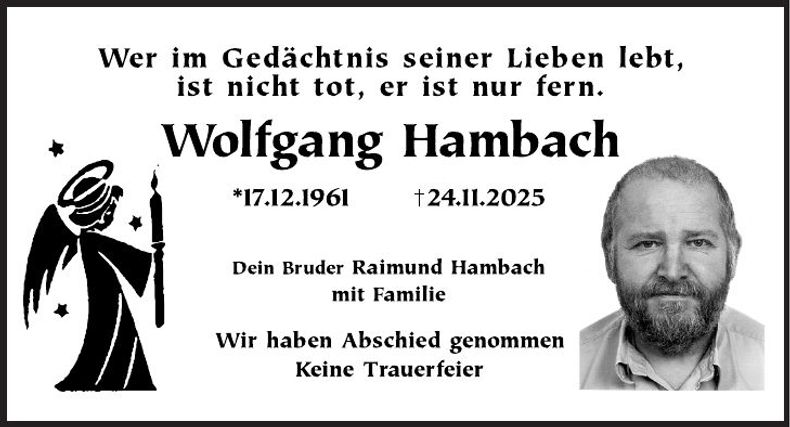 Traueranzeige Wolfgang Hambach