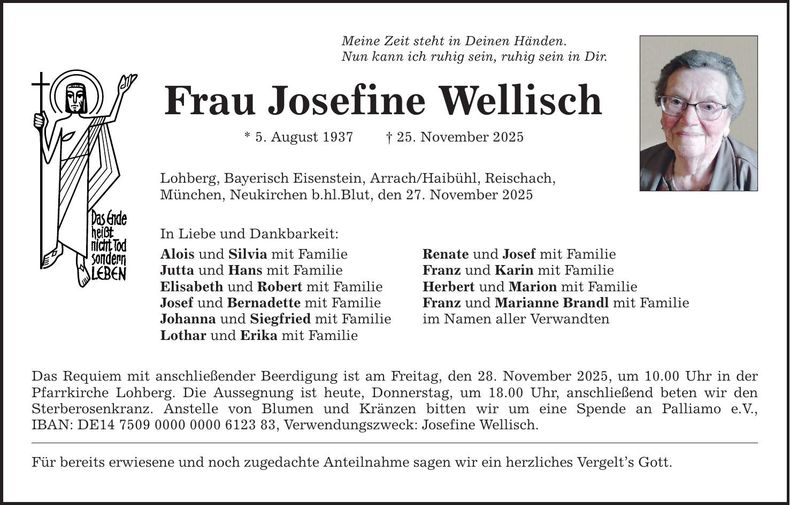 Traueranzeige Josefine Wellisch