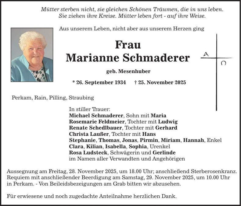Traueranzeige Marianne Schmaderer