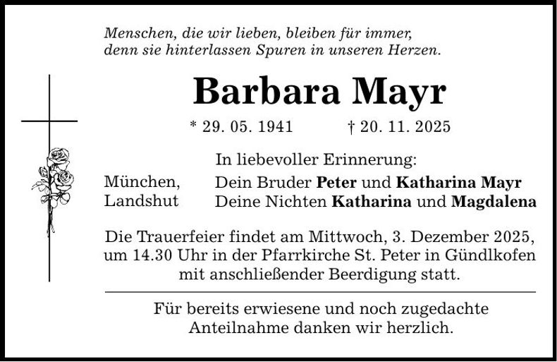 Traueranzeige Barbara Mayr