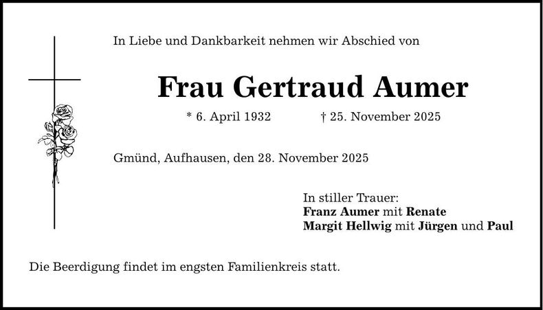 Traueranzeige Gertraud Aumer