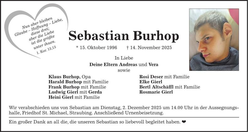 Traueranzeige Sebastian Burhop