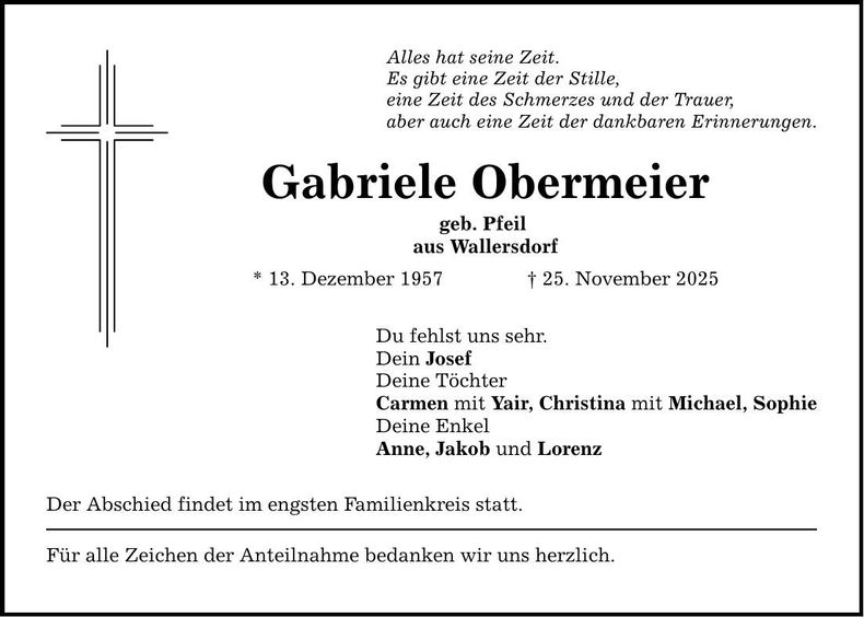 Traueranzeige Gabriele Obermeier