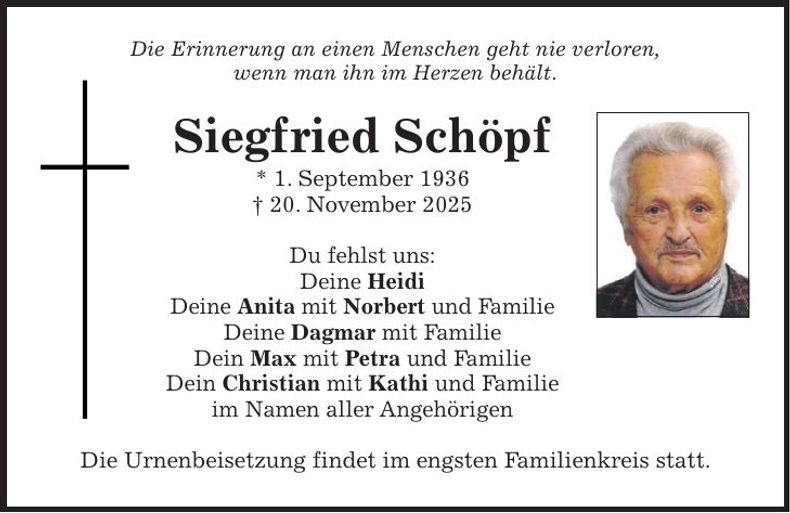 Traueranzeige Siegfried Schöpf