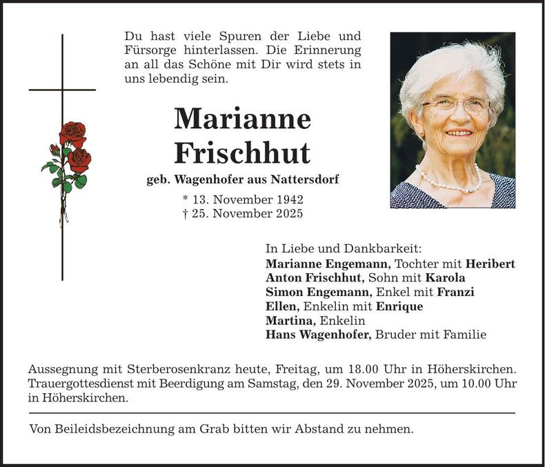 Traueranzeige Marianne Frischhut