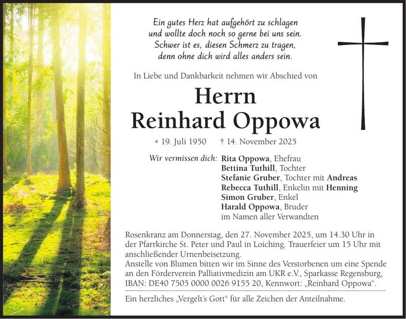 Traueranzeige Reinhard Oppowa