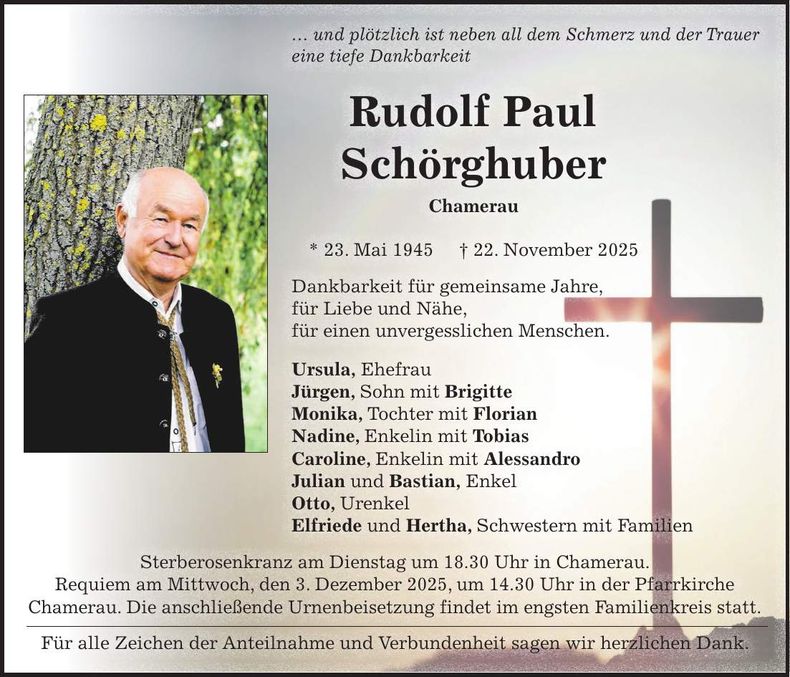 Traueranzeige Rudolf Paul Schörghuber