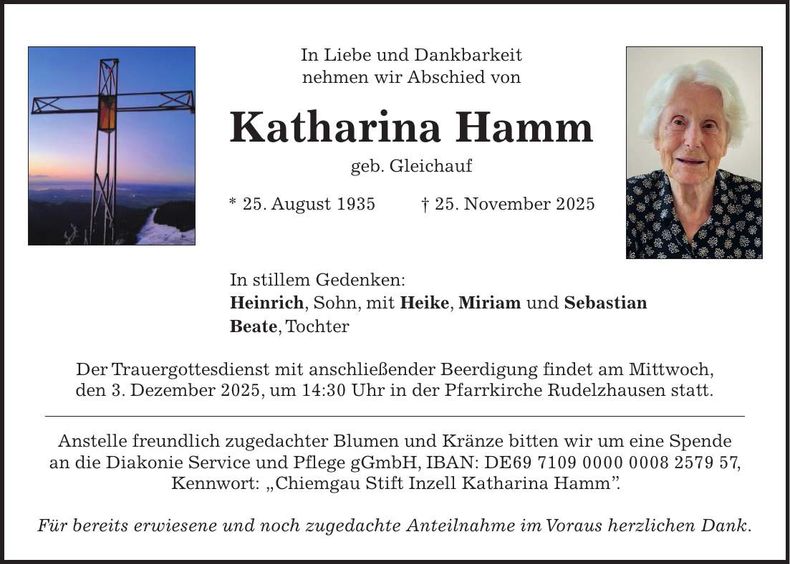Traueranzeige Katharina Hamm