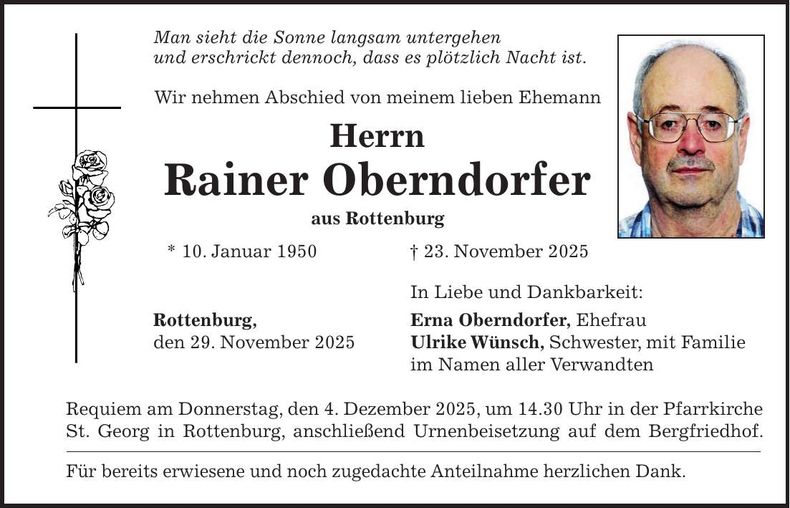 Traueranzeige Rainer Oberndorfer