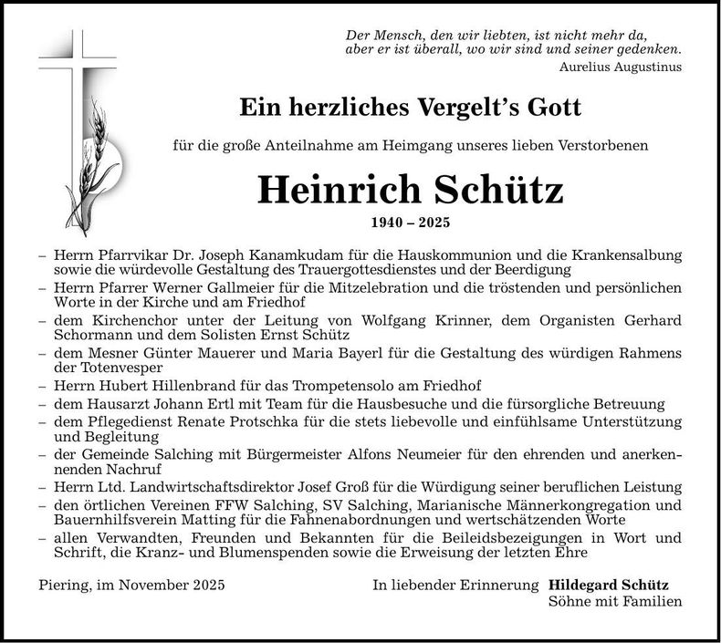 Traueranzeige Heinrich Schütz