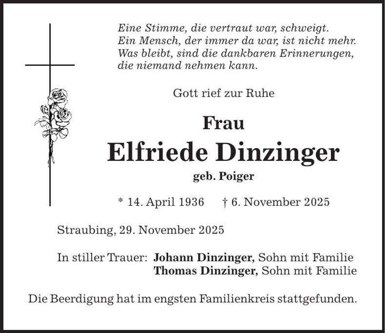 Traueranzeige Elfriede Dinzinger