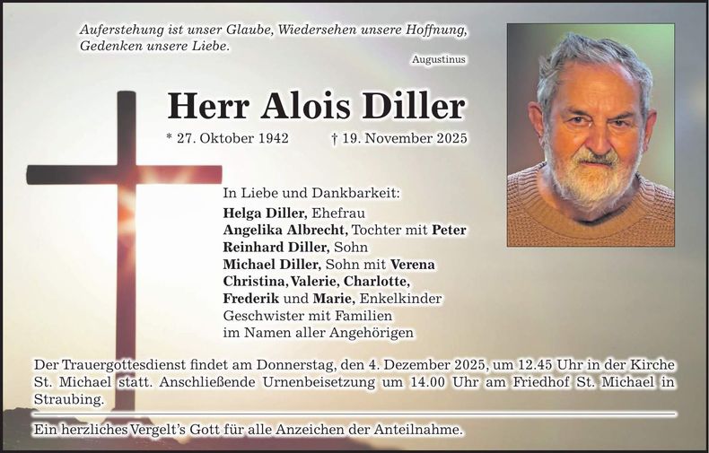 Traueranzeige Alois Diller