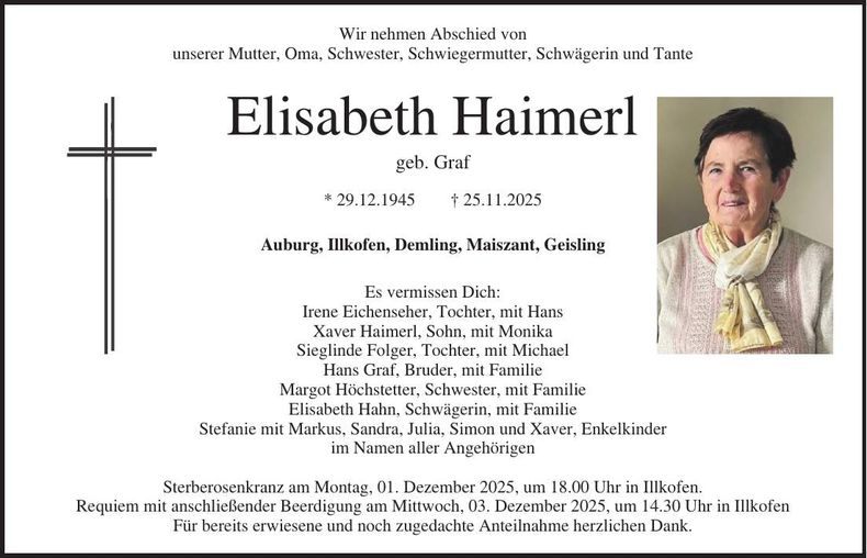 Traueranzeige Elisabeth Haimerl