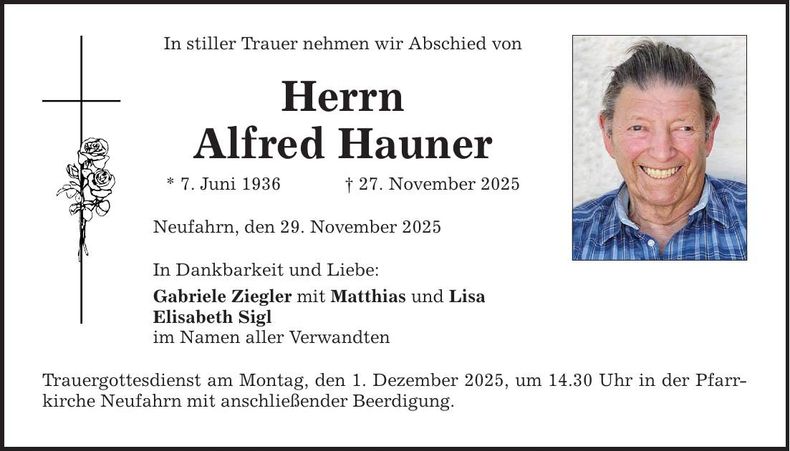 Traueranzeige Alfred Hauner