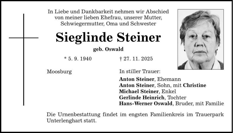 Traueranzeige Sieglinde Steiner