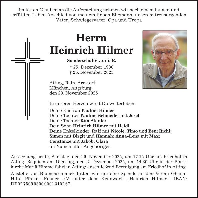 Traueranzeige Heinrich Hilmer