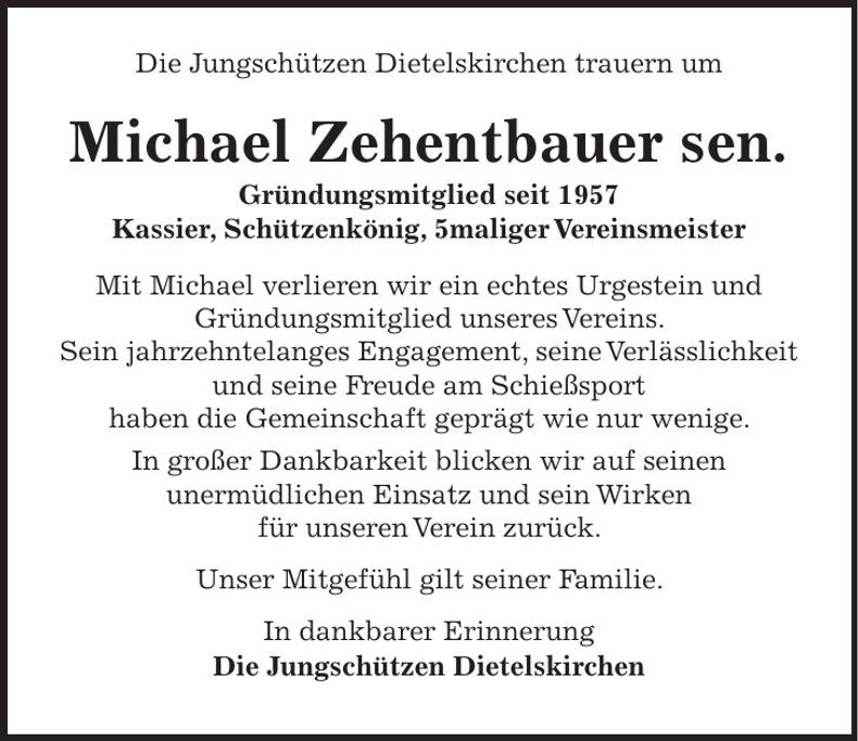 Traueranzeige Michael Zehentbauer sen.