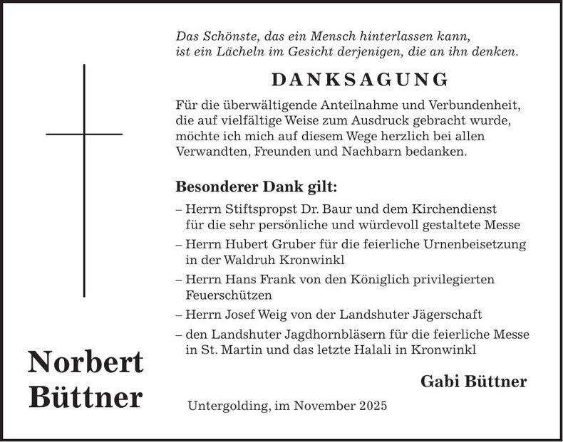 Traueranzeige Norbert Büttner