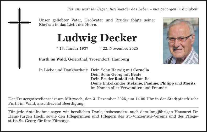 Traueranzeige Ludwig Decker