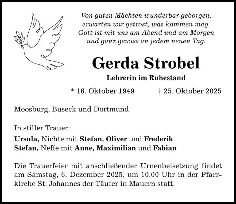 Traueranzeige Gerda Strobel