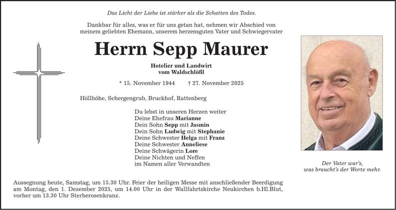 Traueranzeige Sepp Maurer