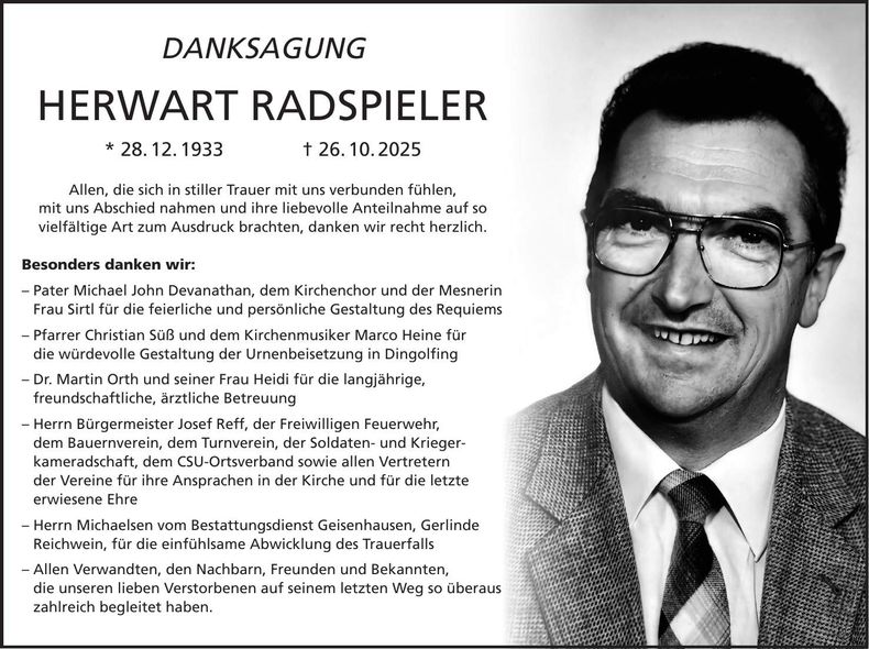 Traueranzeige Herwart Radspieler