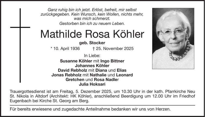 Traueranzeige Mathilde Köhler