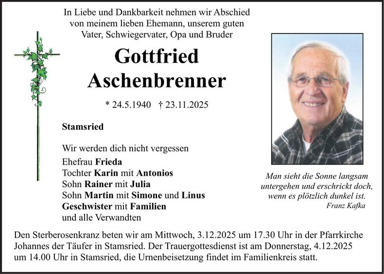 Traueranzeige Gottfried Aschenbrenner