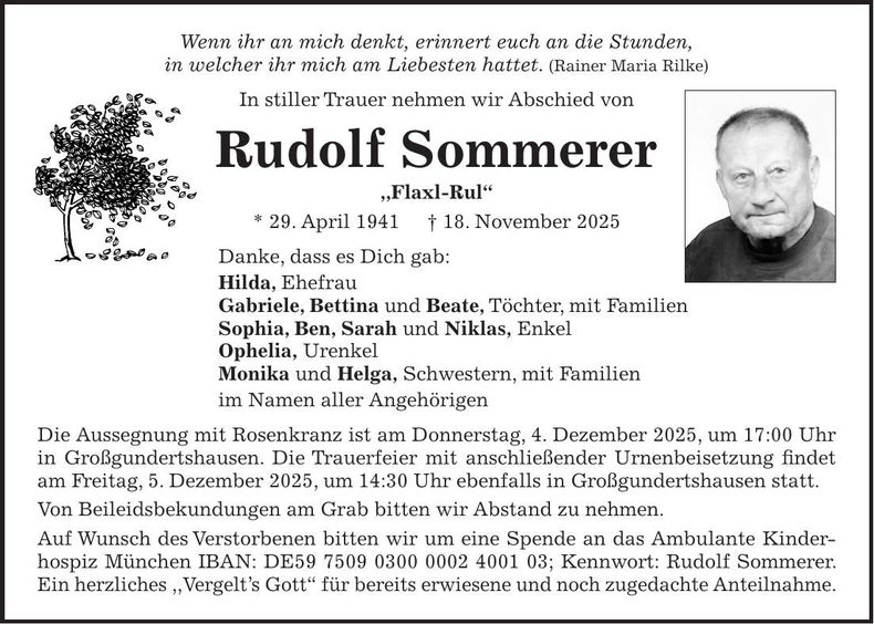 Traueranzeige Rudolf Sommerer