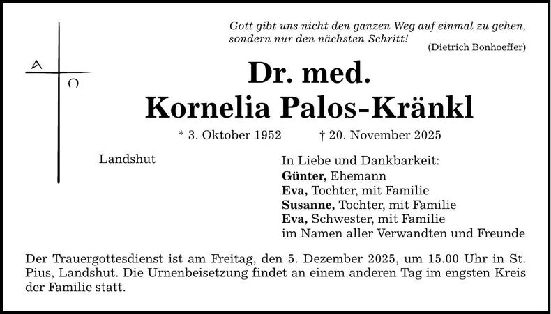 Traueranzeige Kornelia Palos-Kränkl